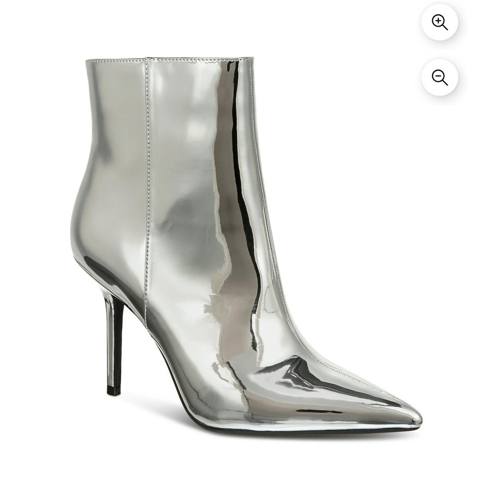 INC International Concepts Holand Silver Metallic Pointed Toe Booties Womens 6.5